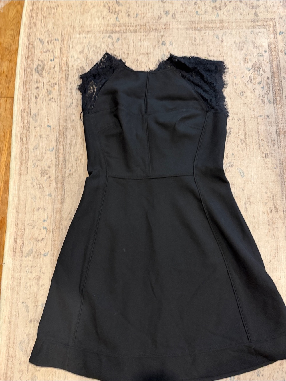 Diane Von Furstenberg Black Lace-Shoulder Mini Dress